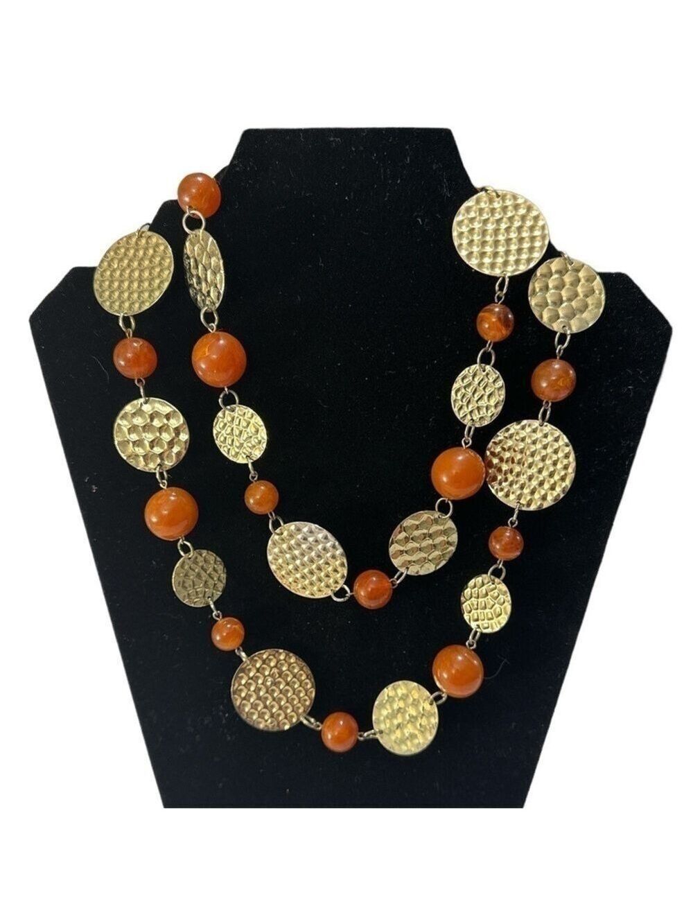 RJ Graziano Orange Beaded and Gold Tone Medallion Necklace